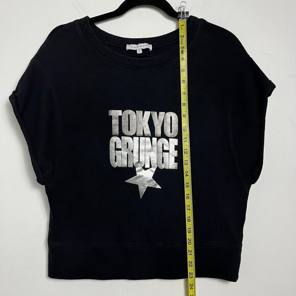 Sandro Paris Tokyo Grunge Crop Sweatshirt 2  Black Silver - Picture 6 of 9
